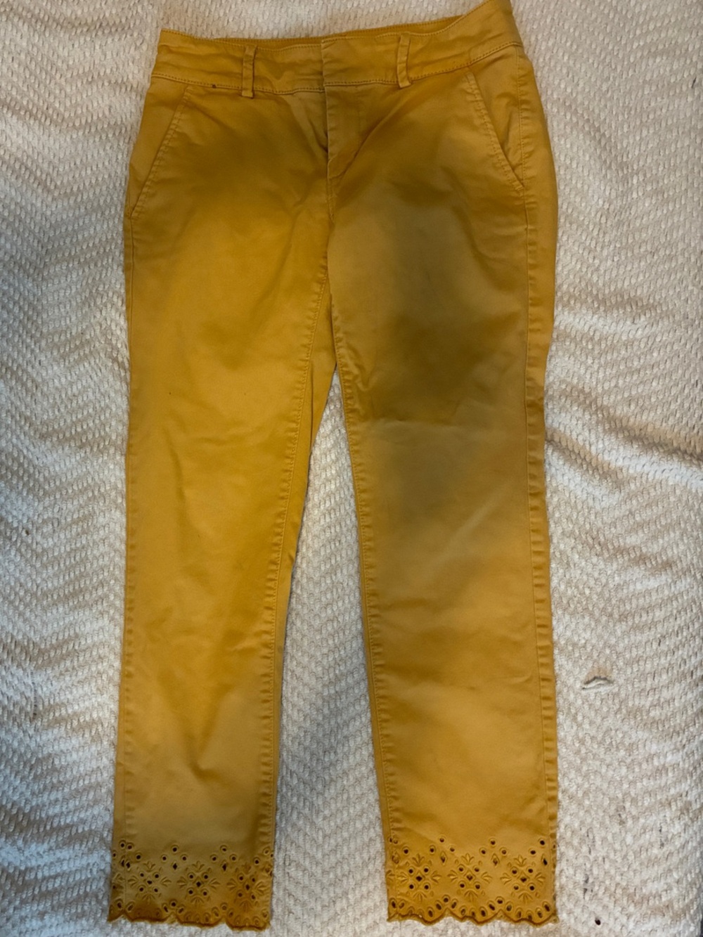 LOFT Mustard Yellow Ankle Jeans with Scalloped w. dEyelet Hem